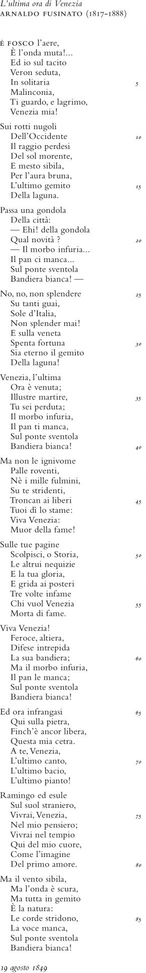 Fusinato, L’ultima ora di Venezia