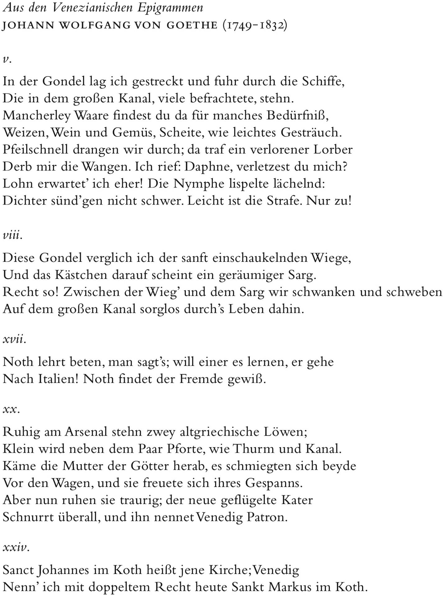 Goethe, Aus den Venezianischen Epigrammen