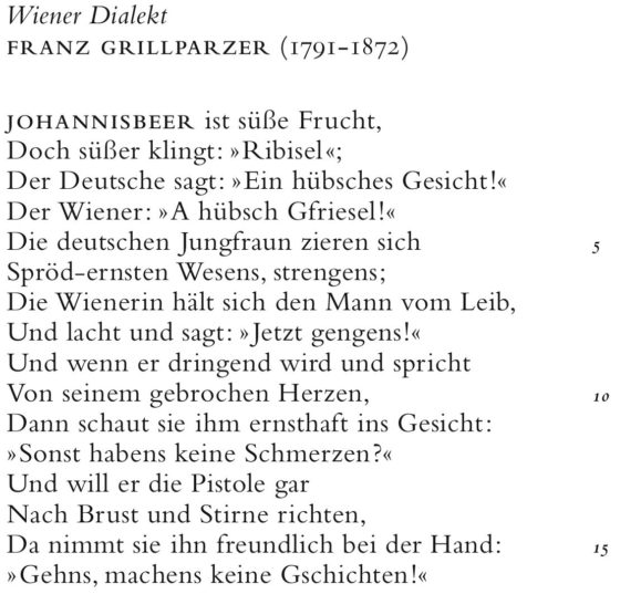 Grillparzer, Wiener Dialekt